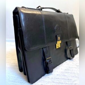 HideCraft Leather Black Laptop Messenger Briefcase Bag